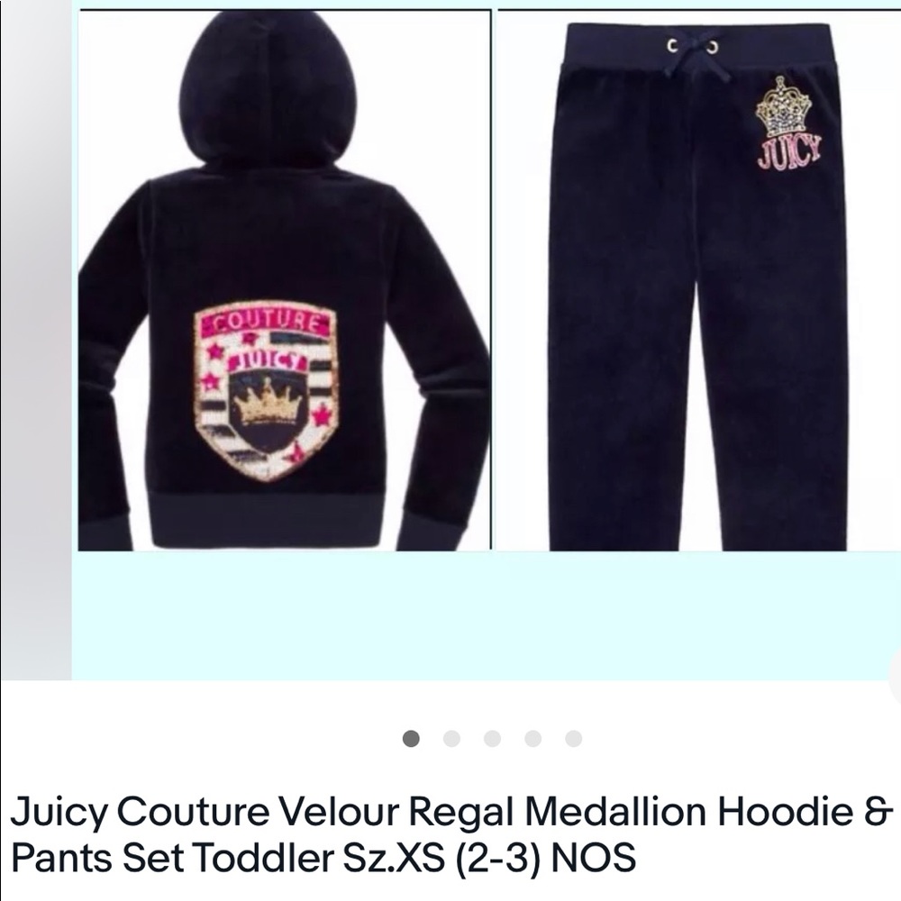Juicy Couture Regal Medallion Girl’s Hoodie & Pants Velour Suit Sz XS 2-3T NWT
